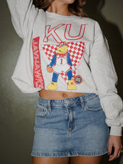 KU Jayhawks Courtside Basketball Ash Gray Thrifted Sweatshirt