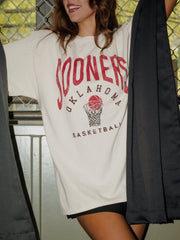 OU Sooners Basketball Athletics Off White Thrifted Tee