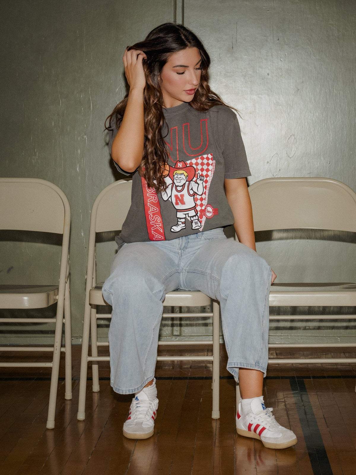 Nebraska Huskers Courtside Basketball Pepper CC Tee