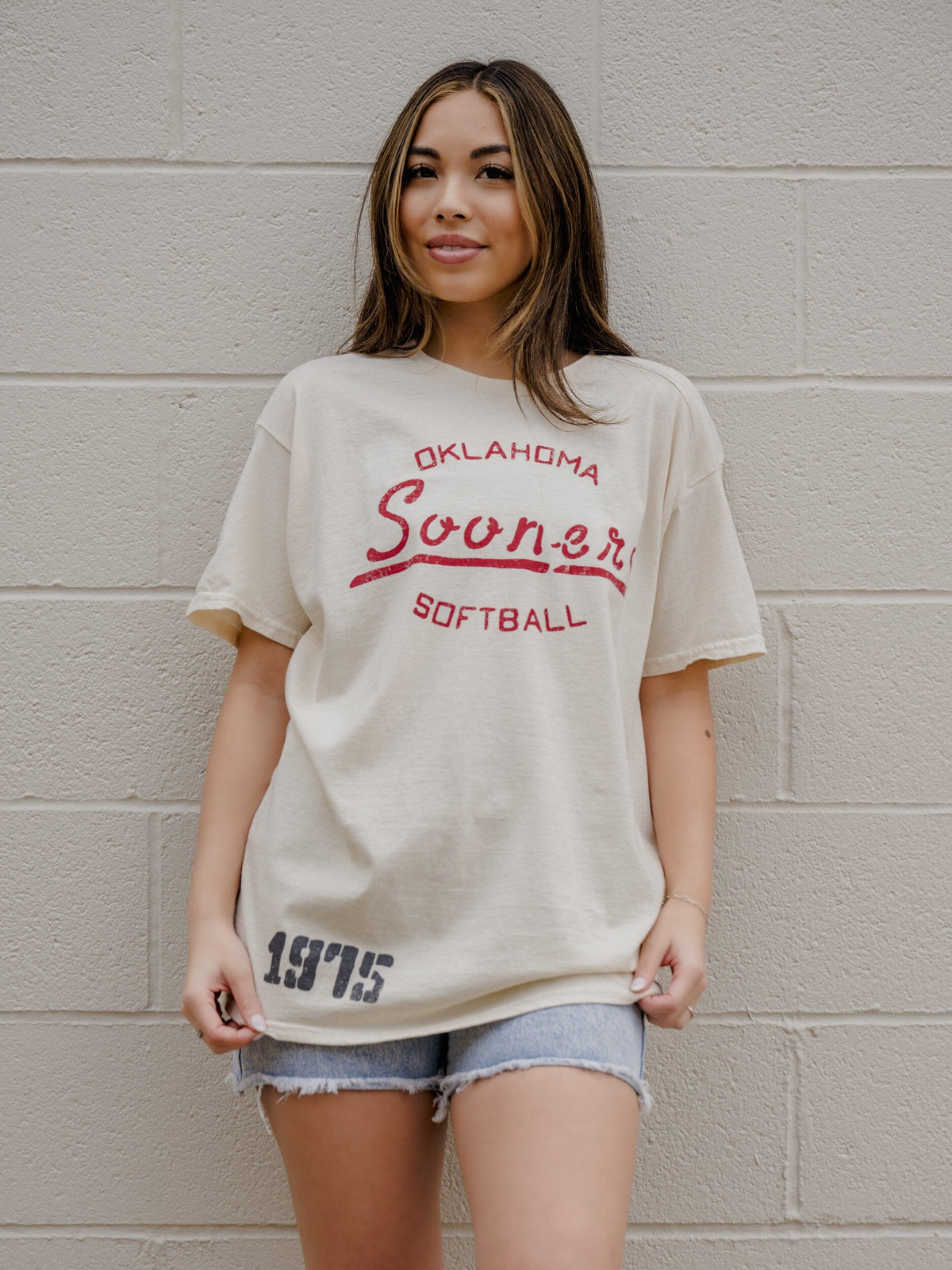 OU Sooners Softball Stencil Off White Thrifted Tee