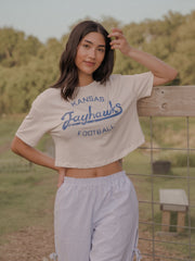 KU Jayhawks Football Stencil Off White Cropped Tee