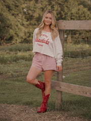 Arkansas Razorbacks Football Stencil Tie Off Shoulder Gray Hi Dive Sweatshirt