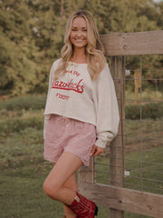 Arkansas Razorbacks Football Stencil Tie Off Shoulder Gray Hi Dive Sweatshirt