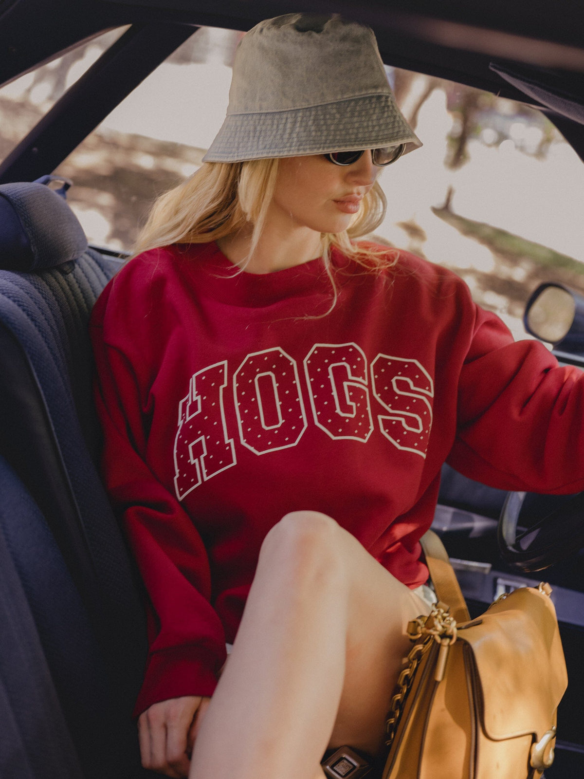 Arkansas Razorbacks Hogs Polka Dot Puff Ink Weekend Red Mock Neck Sweatshirt