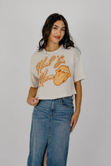 Rolling Stones Hook 'Em Horns Malibu Puff Ink Off White Cropped Tee