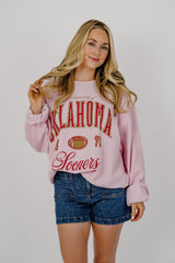 OU Sooners Wave Arch Pink Thrifted Sweatshirt