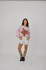 Willie Nelson UT Hook 'Em Horns Hand Sign Pink Thrifted Sweatshirt