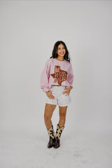 Willie Nelson UT Hook 'Em Horns Hand Sign Pink Thrifted Sweatshirt