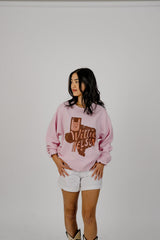 Willie Nelson UT Hook 'Em Horns Hand Sign Pink Thrifted Sweatshirt