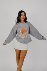 Rolling Stones Hook Em Horns Football Lick Gray Thrifted Sweatshirt