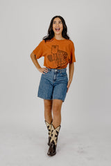 Willie Nelson UT Hook 'Em Horns Hand Sign Orange Thrifted Tee