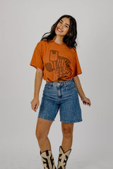 Willie Nelson UT Hook 'Em Horns Hand Sign Orange Thrifted Tee