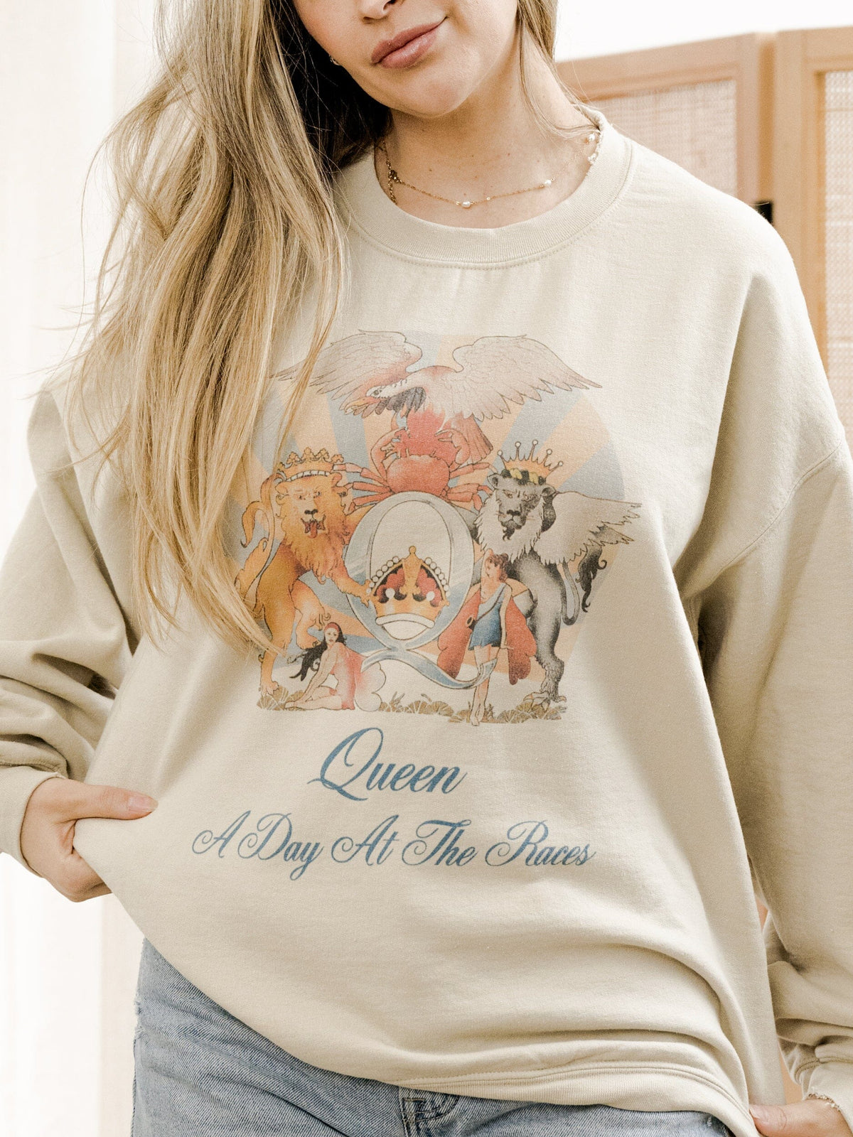 Queen Day at the Races Sand Thrifted Sweatshirt