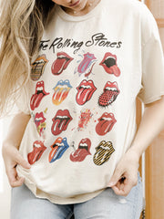 Rolling Stones Licks Over Time Off White Thrifted Distressed Tee