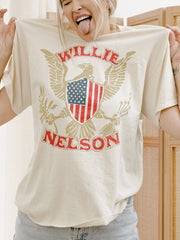 Willie Nelson Eagle Shield Off White Thrifted Tee