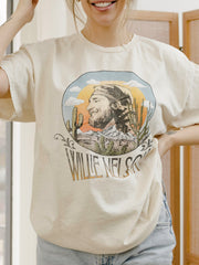 Willie Nelson In The Sky Off White Thrifted Tee
