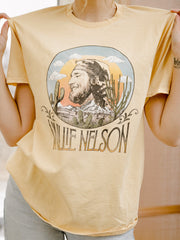 Willie Nelson In The Sky Gold Thrifted Tee