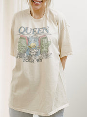 Queen 1980 Tour Off White Thrifted Tee