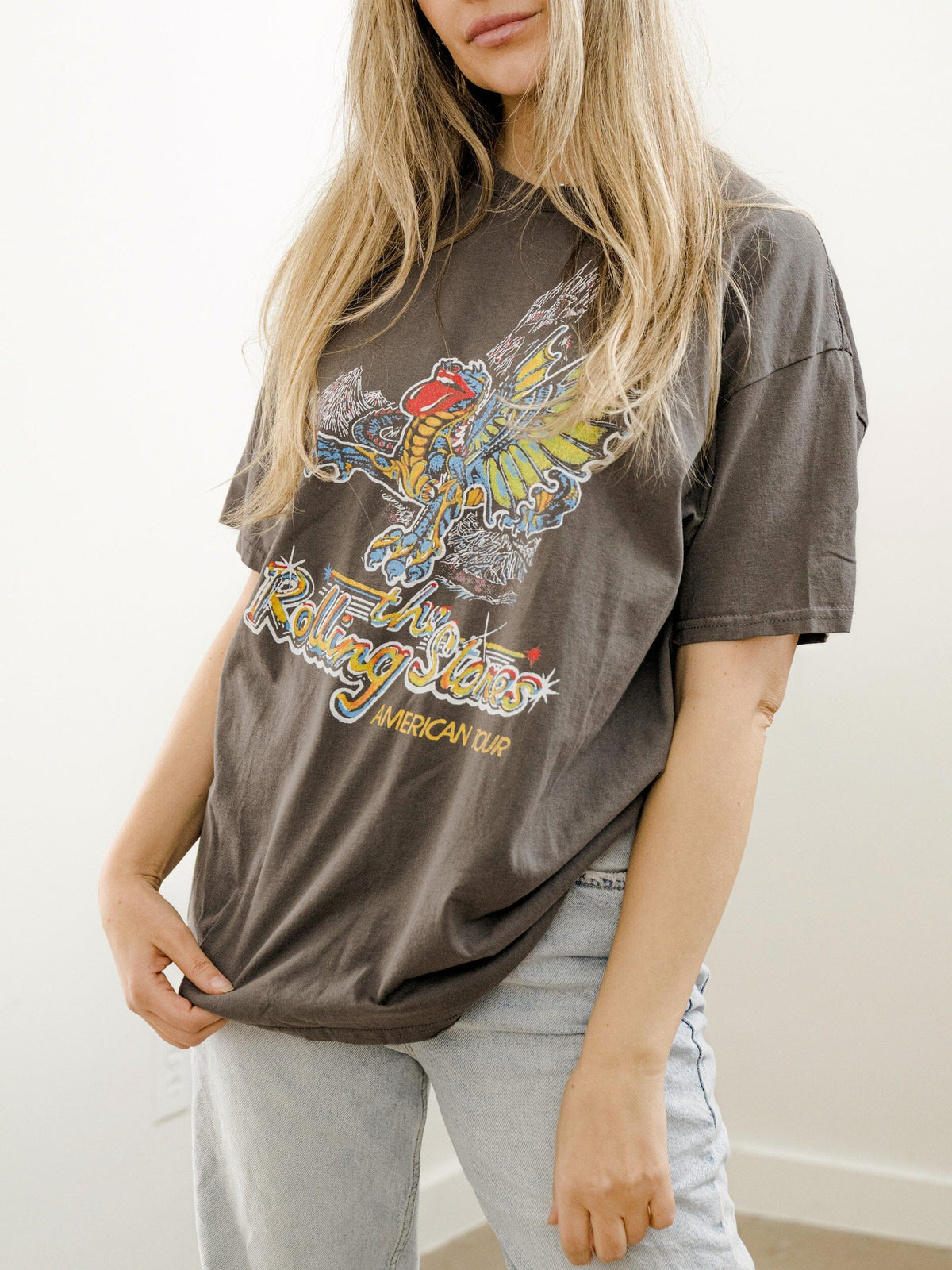 Rolling Stones American Dragon Tour Charcoal Thrifted Distressed Tee