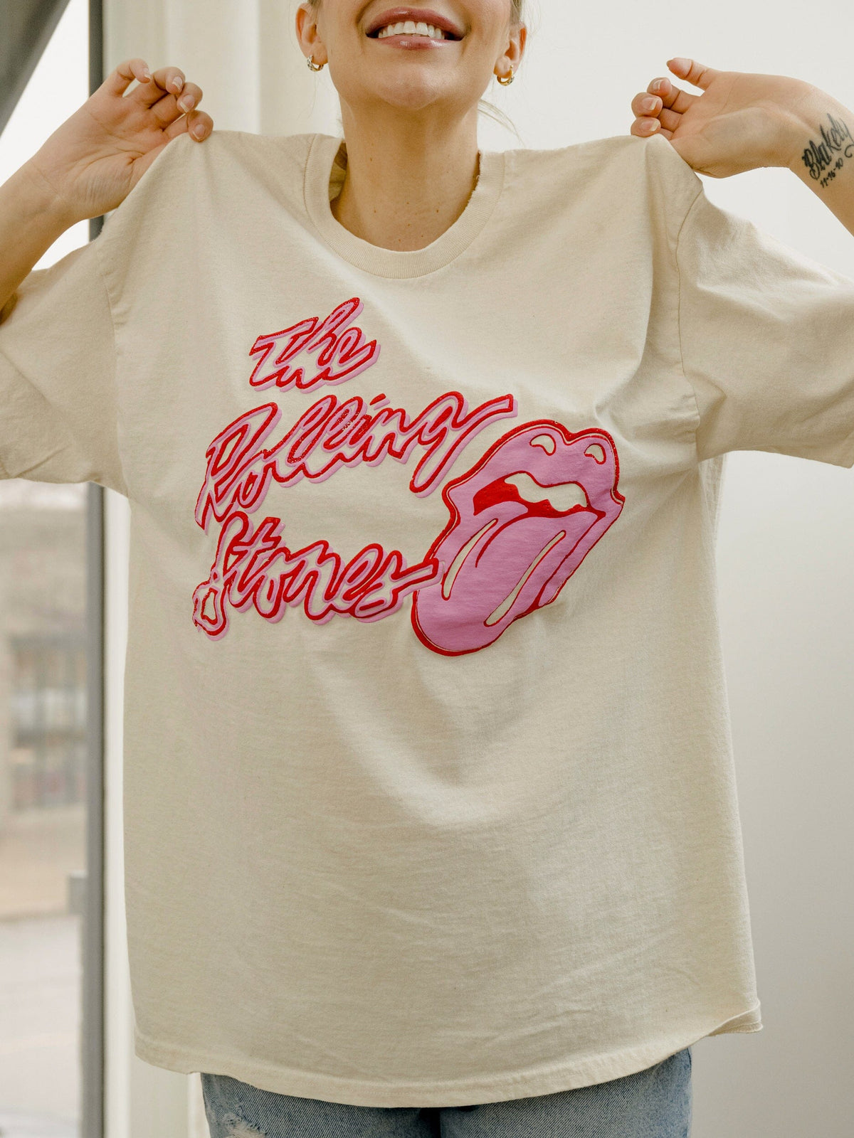 Rolling Stones Malibu Puff Ink Off White Thrifted Distressed Tee