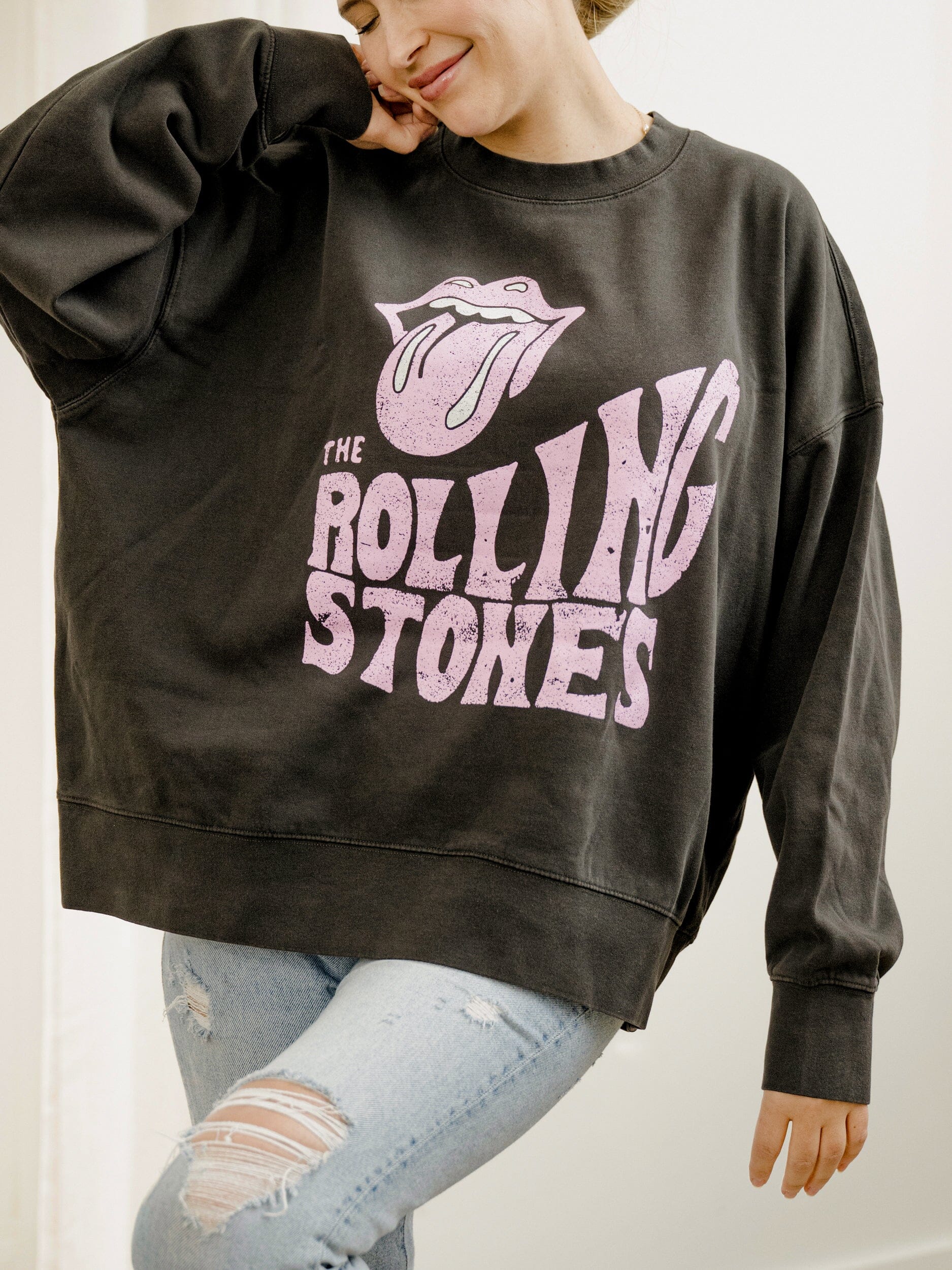 Rolling Stones Dazed Black Hi-Dive Oversized Crew Sweatshirt
