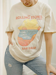 Rolling Stones Zip Code San Diego Off White Thrifted Distressed Tee