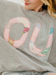 OU (Pink) Quilted Applique Gray Thrifted Sweatshirt