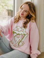 Rolling Stones Floral Lick Pink Thrifted Sweatshirt