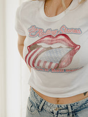 Rolling Stones World's Greatest Band White Micro Cropped Tee