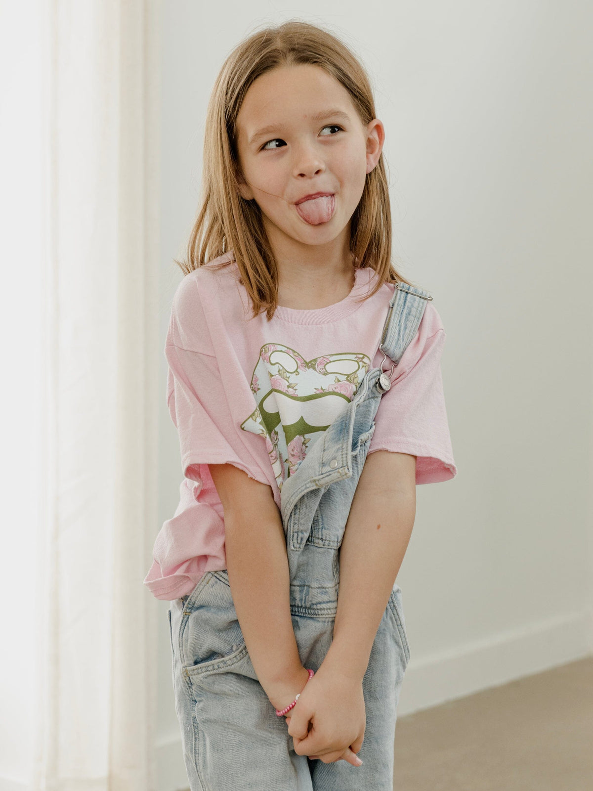 Children's Rolling Stones Floral Lick Pink Thrifted Tee