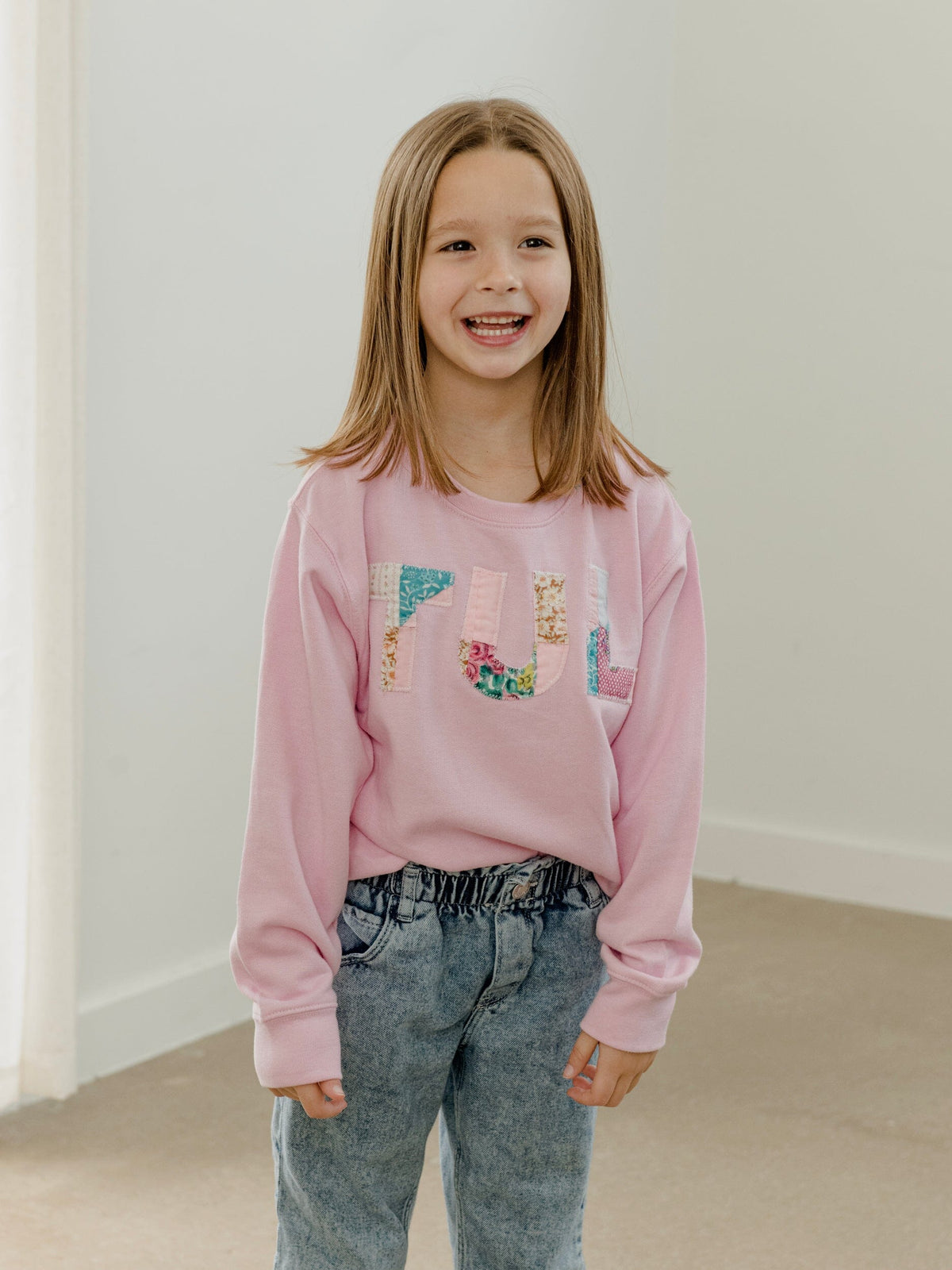 Children's TUL Tulsa Quilt Applique Pink Sweatshirt size Youth 7