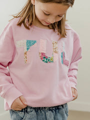 Children's TUL Tulsa Quilt Applique Pink Sweatshirt size Youth 7