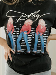 Dolly Parton Triple Threat Black Thrifted Distressed Tee