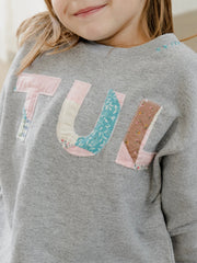 Children's TUL Tulsa Quilt Applique Gray Sweatshirt size Youth 7