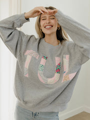 TUL Tulsa Quilted Applique Gray Thrifted Sweatshirt
