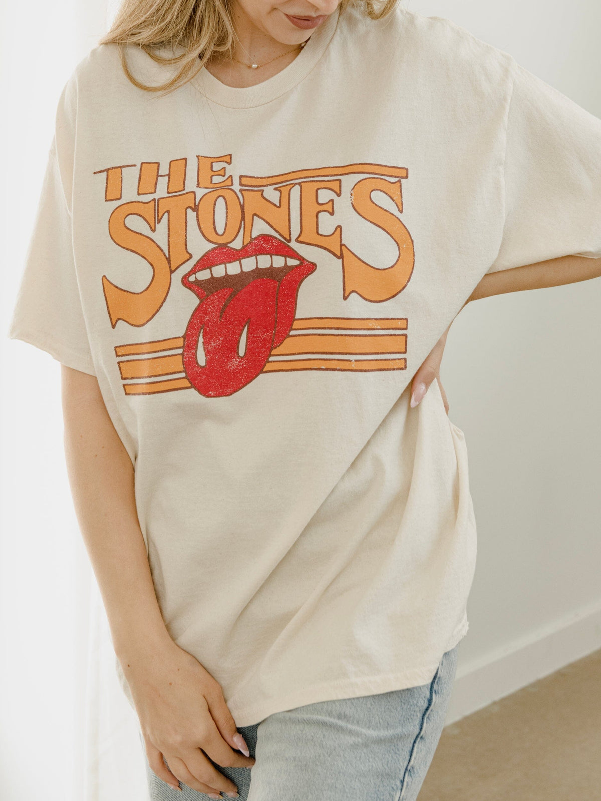 Rolling Stones Stoned Off White Thrifted Distressed Tee