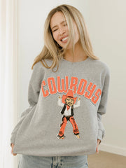 OSU Cowboys Cartoon Mascot Puff Ink Gray Thrifted Sweatshirt