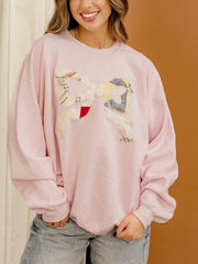 BOW Quilted Applique Pink Thrifted Sweatshirt