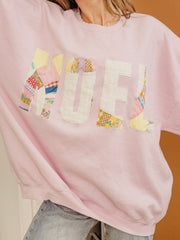 NOEL Quilted Applique Pink Thrifted Sweatshirt