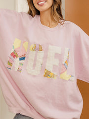 NOEL Quilted Applique Pink Thrifted Sweatshirt