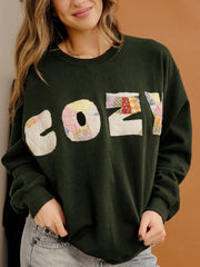 COZY Quilted Applique Green Thrifted Sweatshirt