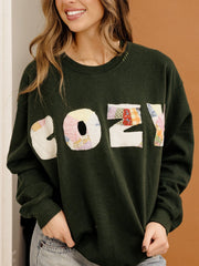 COZY Quilted Applique Green Thrifted Sweatshirt