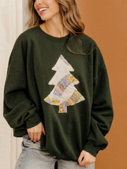 Christmas Tree Quilted Applique Green Thrifted Sweatshirt