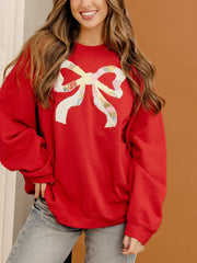 BOW Quilted Applique Red Thrifted Sweatshirt