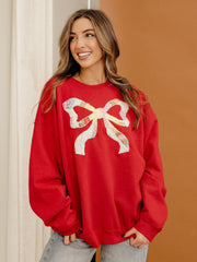 BOW Quilted Applique Red Thrifted Sweatshirt