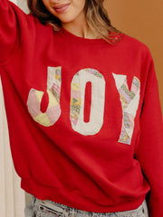 JOY Quilted Applique Red Thrifted Sweatshirt