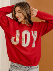 JOY Quilted Applique Red Thrifted Sweatshirt