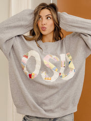 XL OSU Quilted Applique Gray Thrifted Sweatshirt