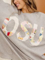 XL OSU Quilted Applique Gray Thrifted Sweatshirt