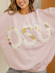 Large OSU Quilted Applique Pink Thrifted Sweatshirt